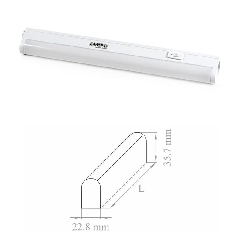 Reglette a LED T5 4W 3000K 275 mm con interruttore LAMPO PT5LED/4W/BC Reglette a LED T5 4W 3000K 275 mm con interruttore LAMPO PT5LED/4W/BC
