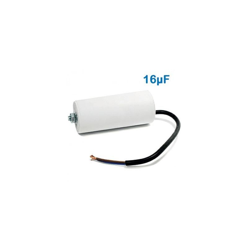 CONDENSATORE DI SPUNTO 450V 16UF TERMINALE CAVO CONDENSATORE DI SPUNTO 450V 16UF TERMINALE CAVO