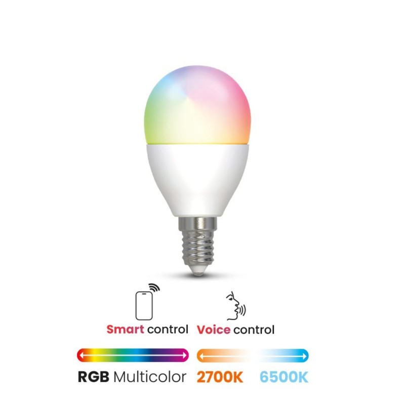 Lampadina Sfera WIFI SMART 5W Attacco E14 DURALAMP LSP45L1RGBW