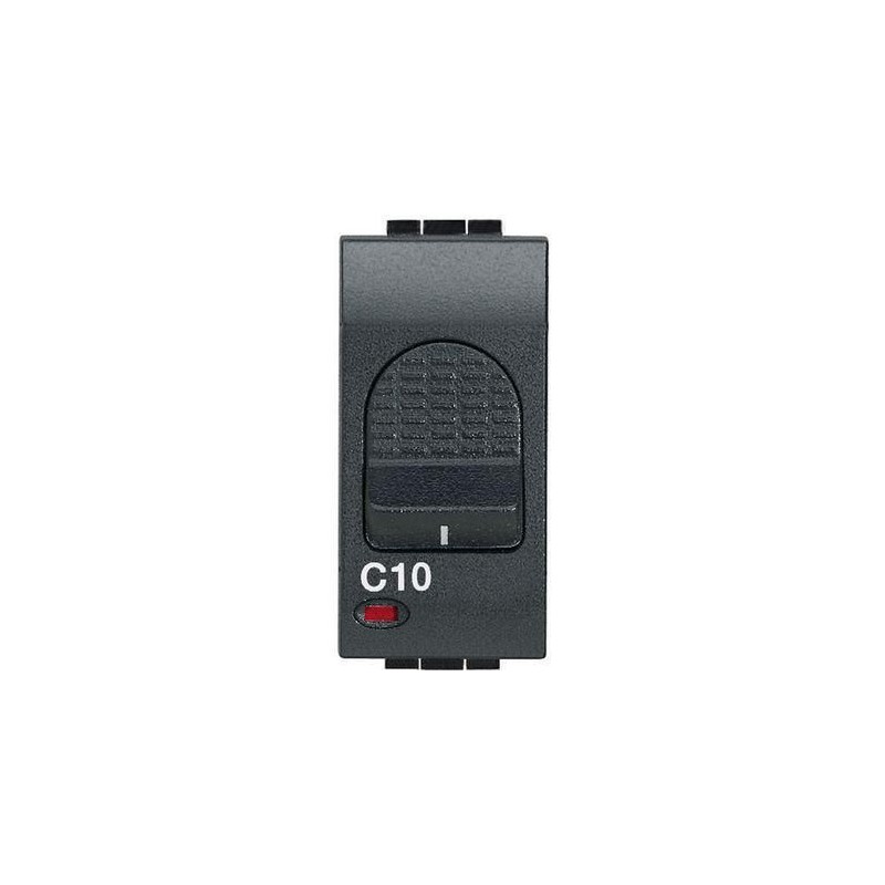 Interruttore Automatico Magnetotermico Bipolare 1 Polo Protetto 10A LivingLight Antracite BTICINO L4301/10
