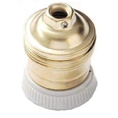 PORTALAMPADA E27 COLORE OTTONE CON ANELLO PORCELLANA