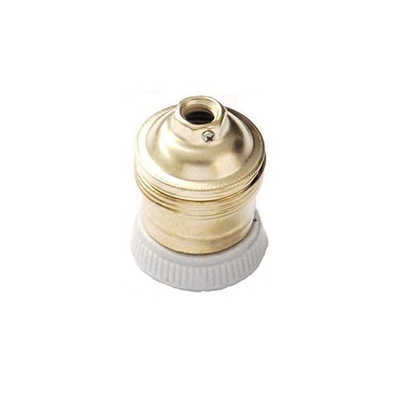 PORTALAMPADA E27 COLORE OTTONE CON ANELLO PORCELLANA