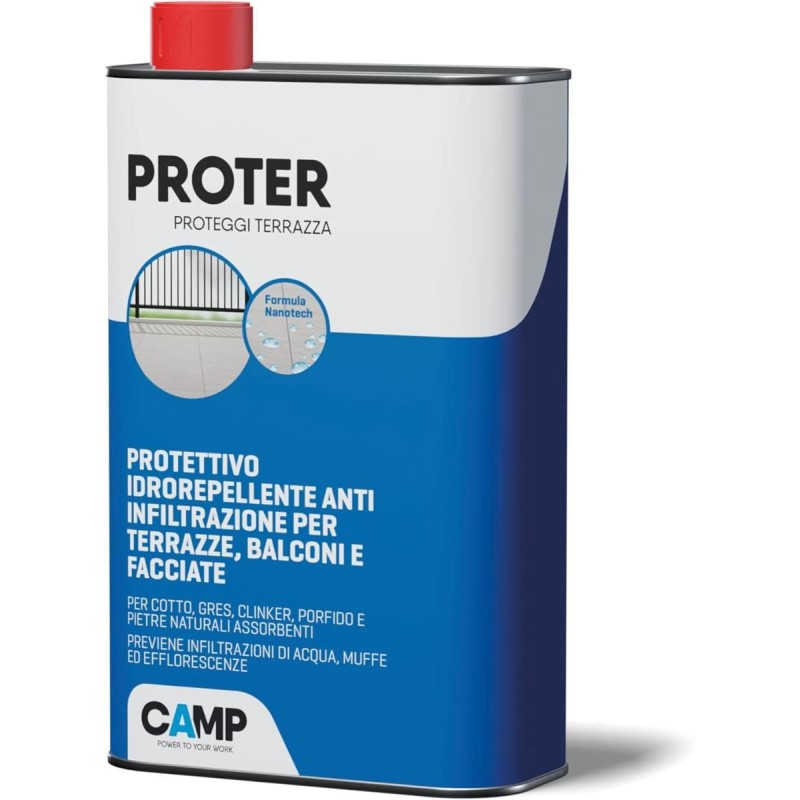 Protettivo Idrorepellente Anti Infiltrazioni per Terrazze e Balconi 1000ml CAMP 2019001