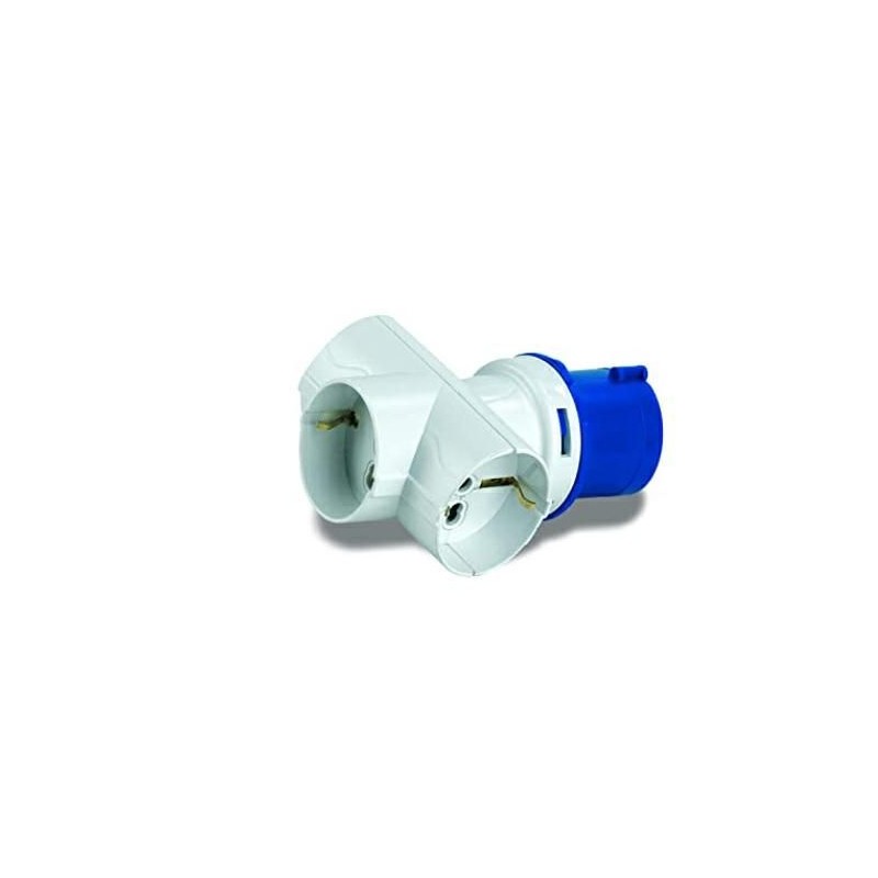 Adattatore industriale con spina CEE 2P+T 16A 3 Prese Bipasso/Schuko 10/16A ECOVA 20557