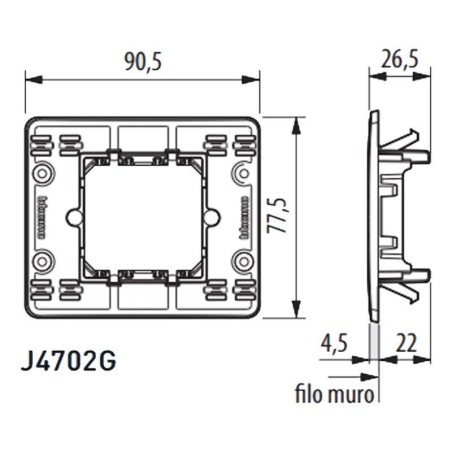 Supporto 2 moduli fissaggio con graffette MatixGO BTICINO J4702G