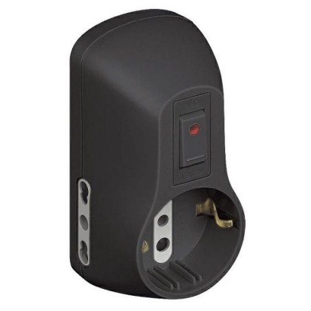 Adattatore Con Protezione Sovraccarico Spina 16A 2 Prese 10/16A + 1 Presa Tedesca P30 Antracite BTICINO S3611GB