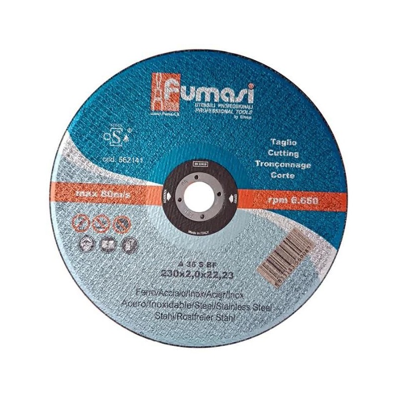 Disco taglio mola inox/ferro per flessibile Ø 230x2,0x22,23mm FUMASI 562141 Disco taglio mola inox/ferro per flessibile Ø 230x2,0x22,23mm FUMASI 562141