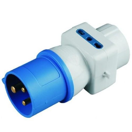 Adattatore industriale con spina CEE 2P+T 16A 3 Prese Bipasso/Schuko 10/16A ECOVA 20551
