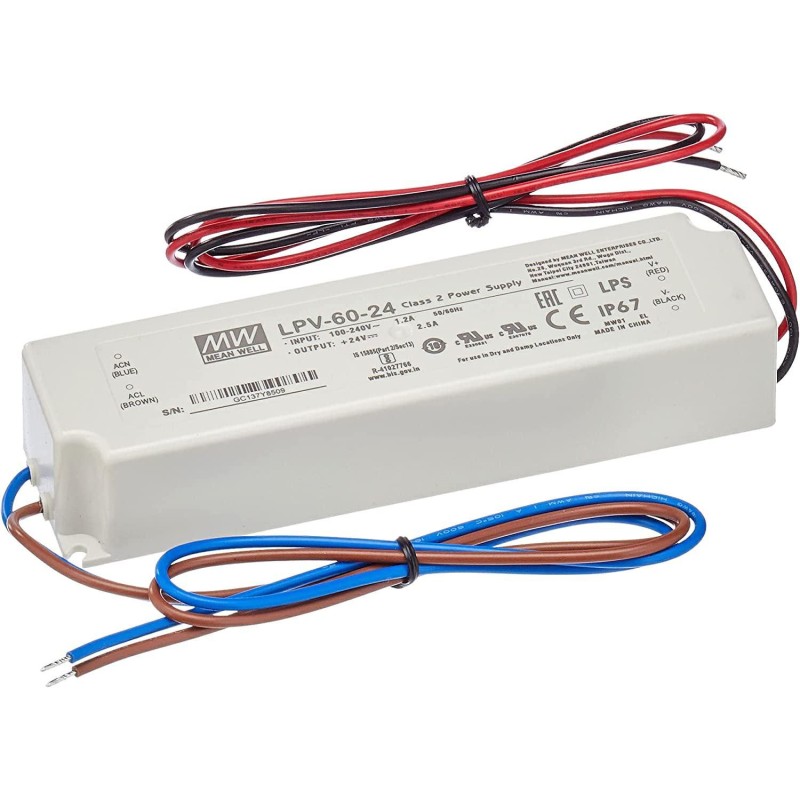 Alimentatore Switching 60W 24V 2,5A IP67 MEAN WELL LPV-60-24 Alimentatore Switching 60W 24V 2,5A IP67 MEAN WELL LPV-60-24
