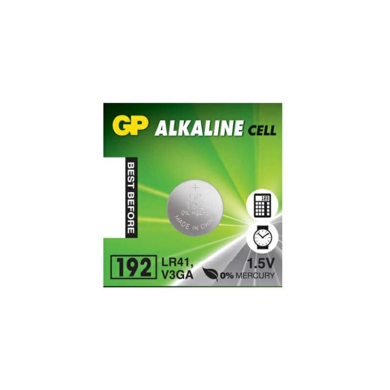 1 Batteria Alcalina a Bottone 1,5V LR41 V3GA GP 192 1 Batteria Alcalina a Bottone 1,5V LR41 V3GA GP 192