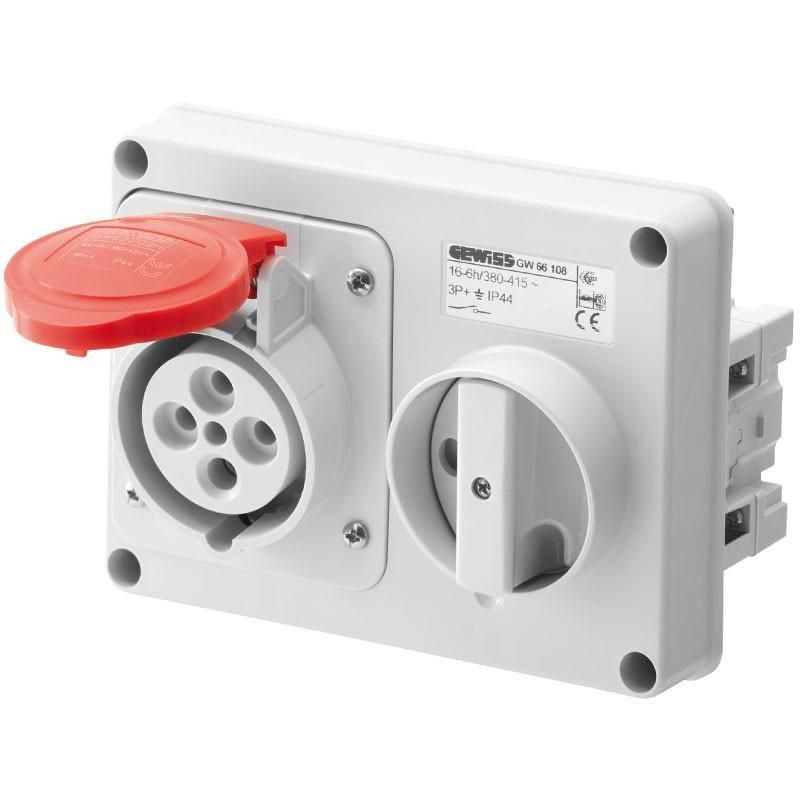 Presa interbloccata 3P+T 16A IP44 380V senza cassetta GEWISS GW66108 Presa interbloccata 3P+T 16A IP44 380V senza cassetta GEWISS GW66108