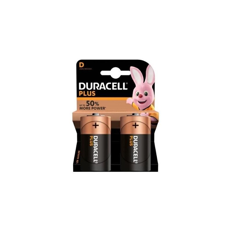 2 BATTERIE ALCALINE PLUS TORCE D 1,5 V DURACELL