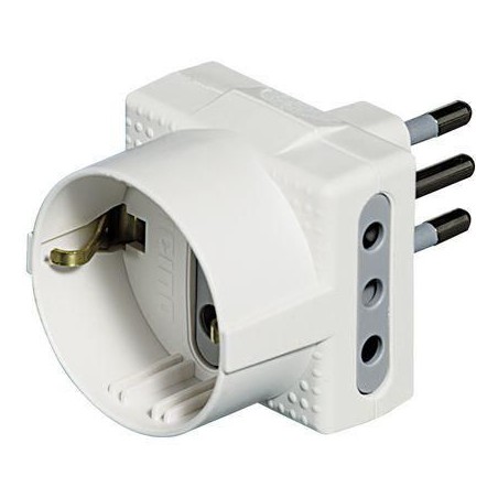 Adattatore triplo tris presa Tedesca 2 prese 10A spina 10A bianco BTICINO S3610DE