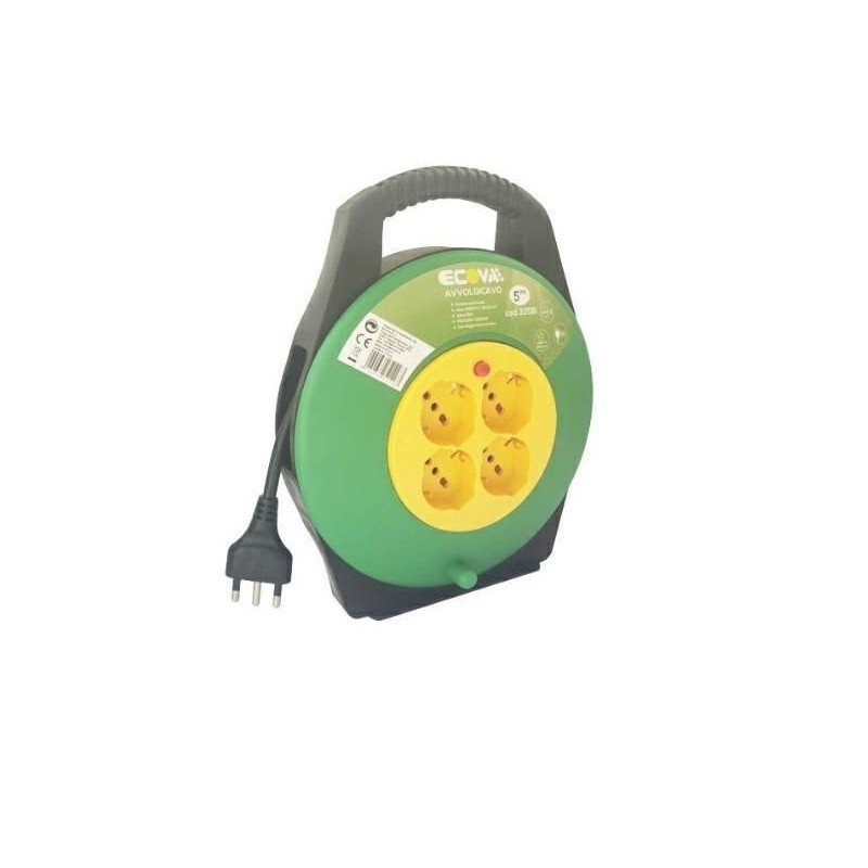 Avvolgicavo 16A con 4 Prese Universali 5 Metri ECOVA 32116