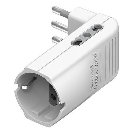 Adattatore Corner 2 prese bipasso 1 presa tedesca e spina 16A bianco BTICINO S3616DE