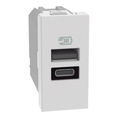 Caricatore USB con una porta tipo A e una tipo C bianco 15W MatixGO BTICINO JW4191AC