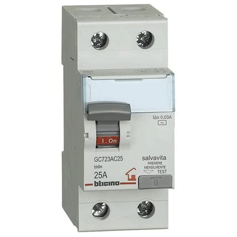 Interruttore Differenziale Puro 2P 25A 30mA tipo AC BTICINO GC723AC25 Interruttore Differenziale Puro 2P 25A 30mA tipo AC BTICINO GC723AC25