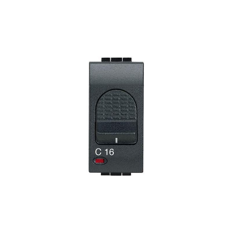Interruttore Automatico Magnetotermico Bipolare 1 Polo Protetto 16A LivingLight Antracite BTICINO L4301/16