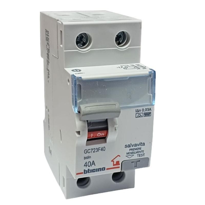 Interruttore Differenziale Salvavita 40A 2P 30MA F 2 moduli BTICINO GC723F40 Interruttore Differenziale Salvavita 40A 2P 30MA F 2 moduli BTICINO GC723F40