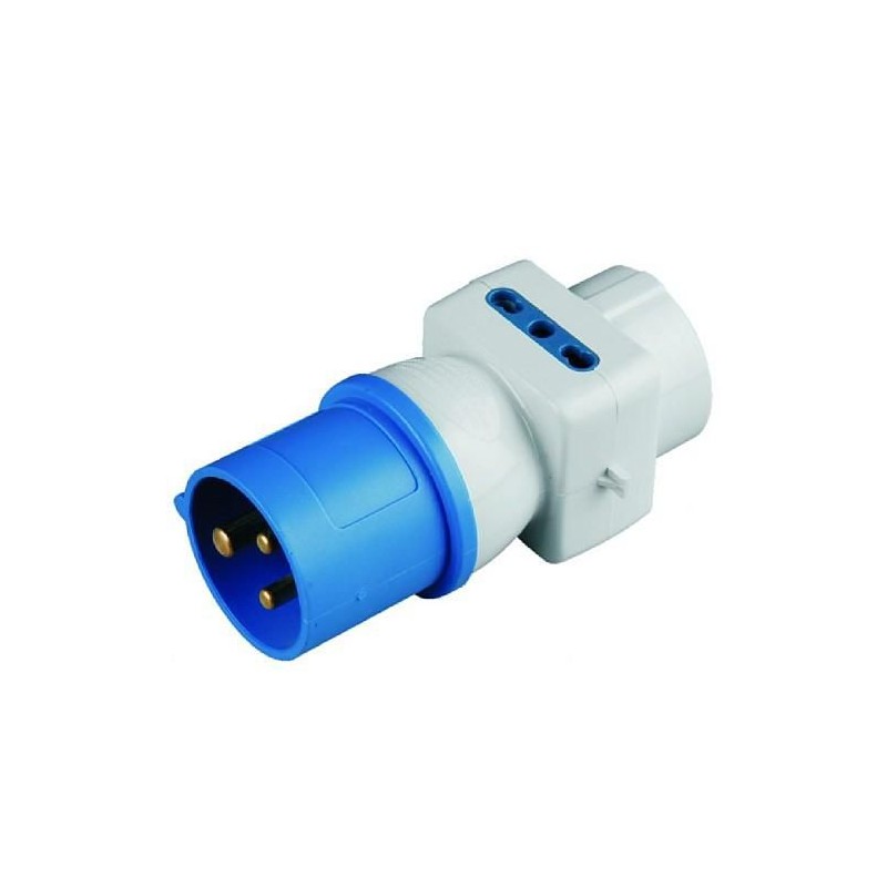 Adattatore industriale con spina CEE 2P+T 16A 3 Prese Bipasso/Schuko 10/16A ECOVA 20551