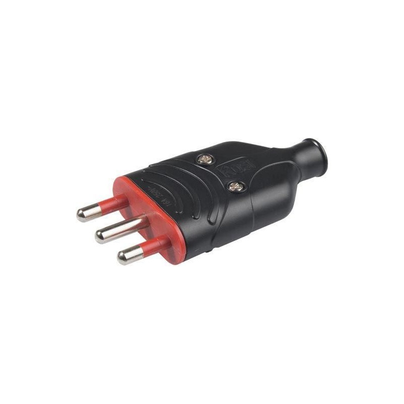 Spina Diritta Antischiacciamento 250V 10A 2P+T Colore Nera ROSI RS78004 Spina Diritta Antischiacciamento 250V 10A 2P+T Colore Nera ROSI RS78004
