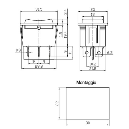 DEVIATORE A BILANCIERE NERO 12V ON-OFF-ON KONELCO GBC 24555000