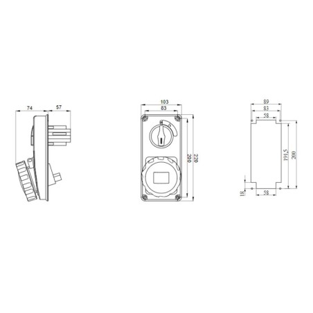 Presa interbloccata verticale 2P+T 16A senza fondo GEWISS GW66304N