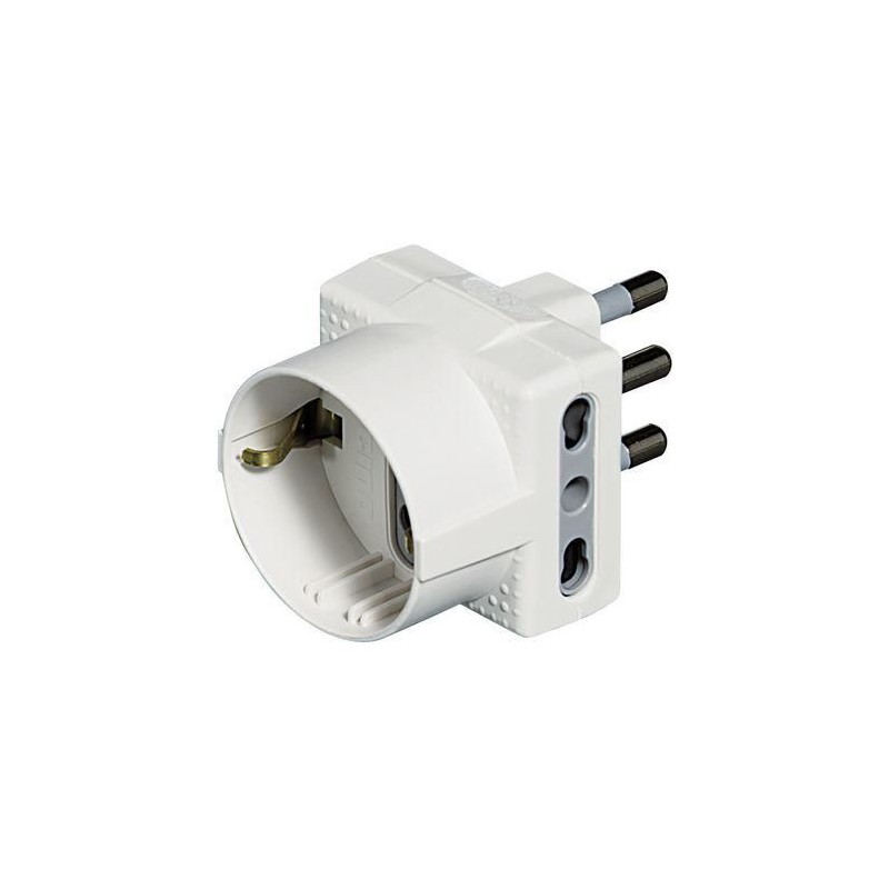 Adattatore triplo presa Tedesca 2 prese bipasso spina 16A bianco BTICINO S3611DE Adattatore triplo presa Tedesca 2 prese bipasso spina 16A bianco BTICINO S3611DE