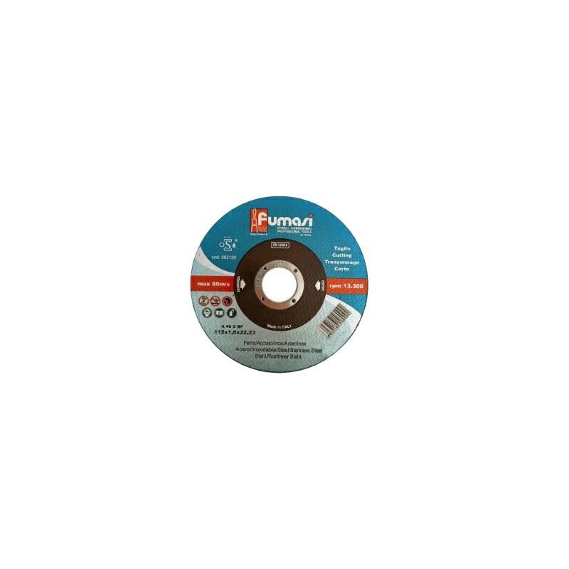 Disco taglio mola inox/ferro per flessibile Ø 115x1,6x22mm FUMASI 562120 Disco taglio mola inox/ferro per flessibile Ø 115x1,6x22mm FUMASI 562120