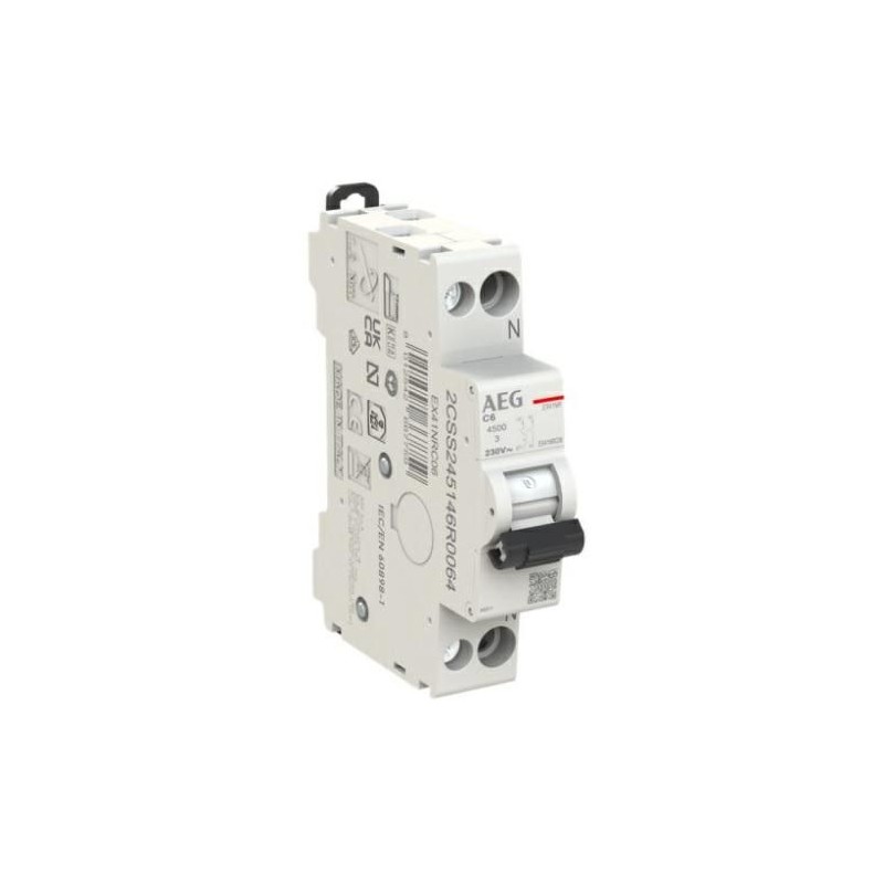 Interruttore Magnetotermico 6A 1P+N 4,5KA 1 Modulo AEG EX41NRC06 Interruttore Magnetotermico 6A 1P+N 4,5KA 1 Modulo AEG EX41NRC06