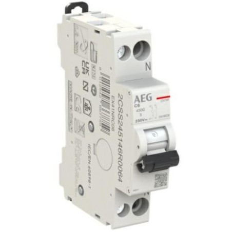Interruttore Magnetotermico 6A 1P+N 4,5KA 1 Modulo AEG EX41NRC06