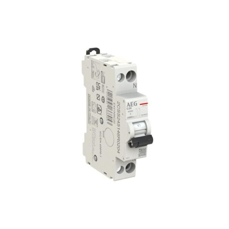 Interruttore Magnetotermico 20A 1P+N 4,5KA 1 Modulo AEG EX41NRC20 Interruttore Magnetotermico 20A 1P+N 4,5KA 1 Modulo AEG EX41NRC20