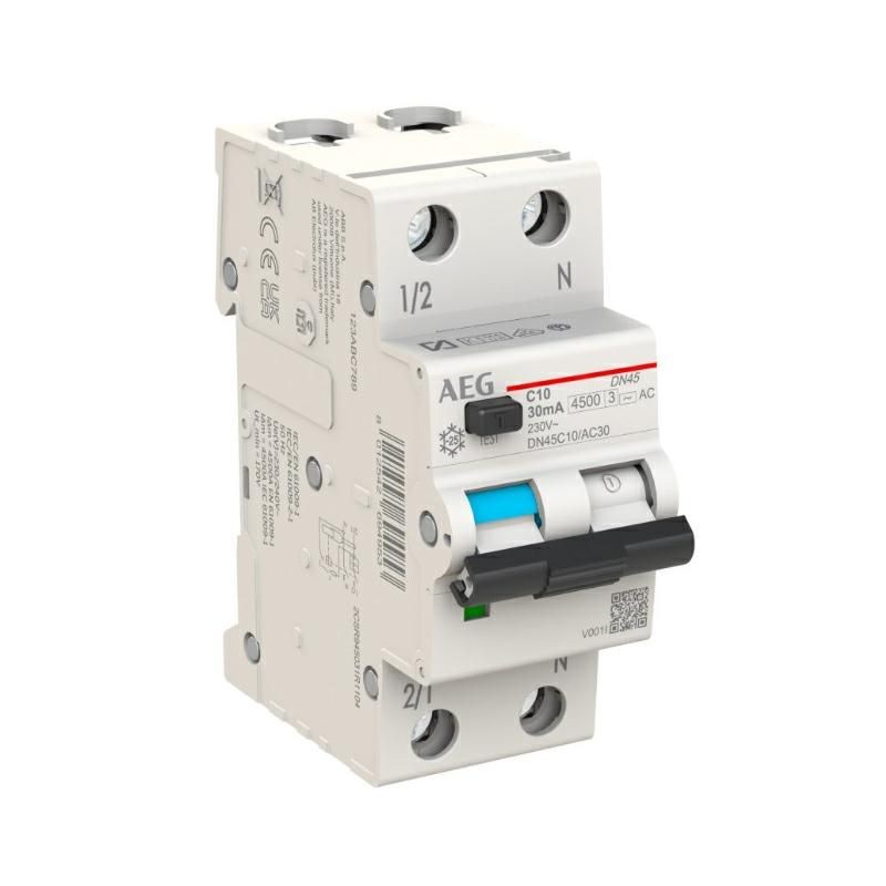 Differenziale Magnetotermico 10A 1P+N 4,5KA 2 Moduli AEG DN45C10/AC30