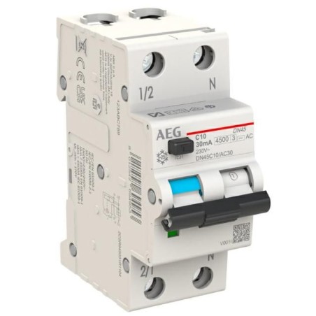 Differenziale Magnetotermico 10A 1P+N 4,5KA 2 Moduli AEG DN45C10/AC30