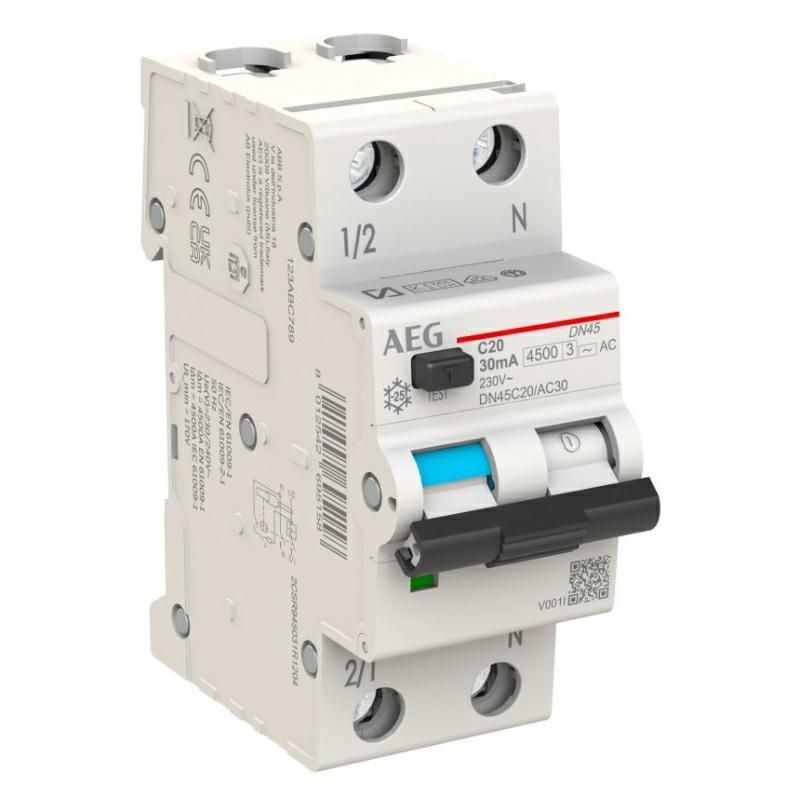 Differenziale Magnetotermico 20A 1P+N 4,5KA 2 Moduli AEG DN45C20/AC30