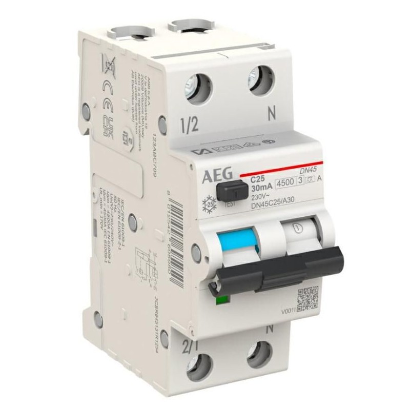 Differenziale Magnetotermico 25A 1P+N 4,5KA 2 Moduli AEG DN45C25/AC30