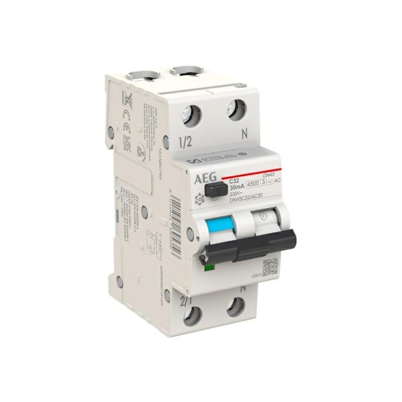 Differenziale Magnetotermico 32A 1P+N 4,5KA 2 Moduli AEG DN45C32/AC30