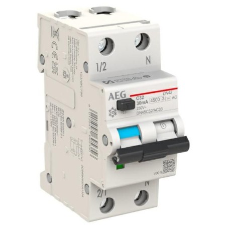 Differenziale Magnetotermico 32A 1P+N 4,5KA 2 Moduli AEG DN45C32/AC30