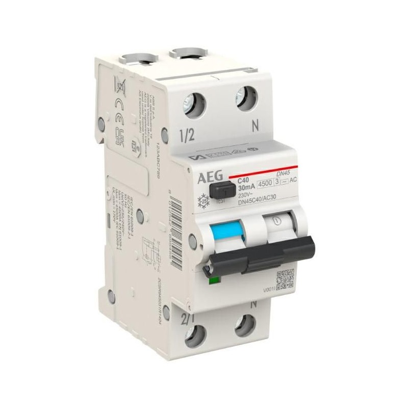 Differenziale Magnetotermico 40A 1P+N 4,5KA 2 Moduli AEG DN45C40/AC30