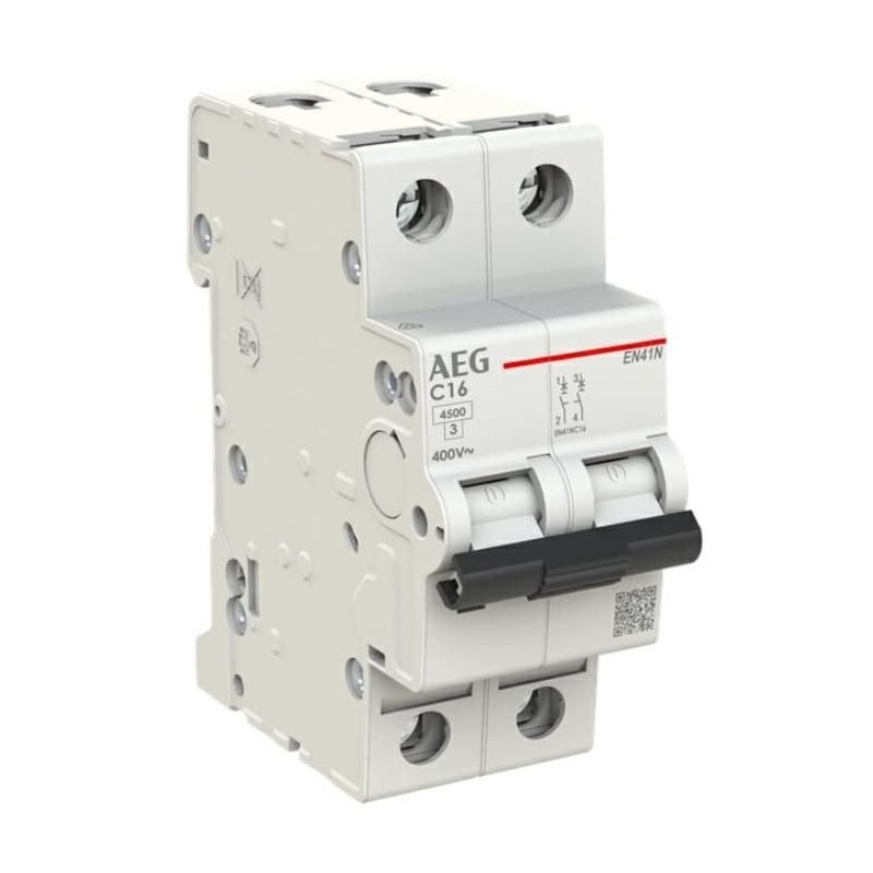 Interruttore Magnetotermico 16A 1P+N 4,5KA 2 Moduli AEG EN41NC16 Interruttore Magnetotermico 16A 1P+N 4,5KA 2 Moduli AEG EN41NC16
