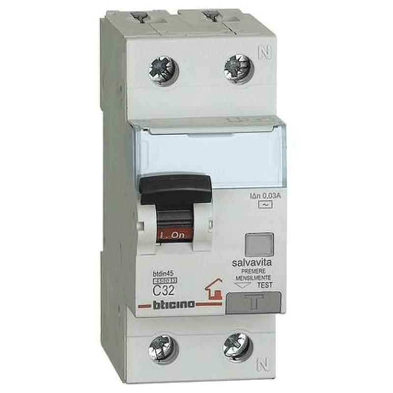 Magnetotermico Differenziale 32A 1P+N 4,5KA BTICINO GC8813AC32