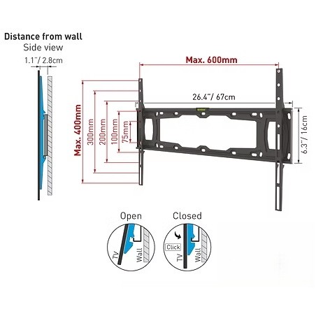 Supporto Fisso per TV Piatto e Curvo 13''-100''Pollici BARKAN E400+