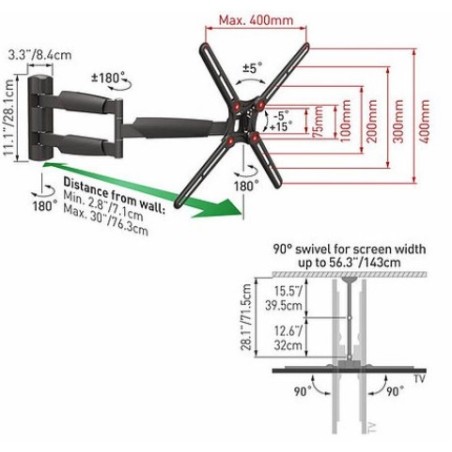 Supporto Extra Lungo per TV Movimento Completo 13''-65'' pollici BARKAN BM343XL