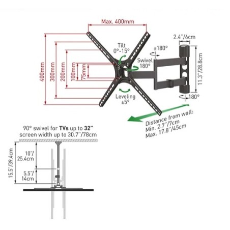 Supporto per TV Piatto e Curvo Movimento Completo 13''-65'' pollici BARKAN BM343