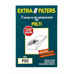 7 SACCHI-FILTRO PER ASPIRAPOLVERE POLTI EXTRA FILTERS P02