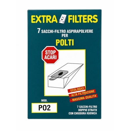 7 SACCHI-FILTRO PER ASPIRAPOLVERE POLTI EXTRA FILTERS P02