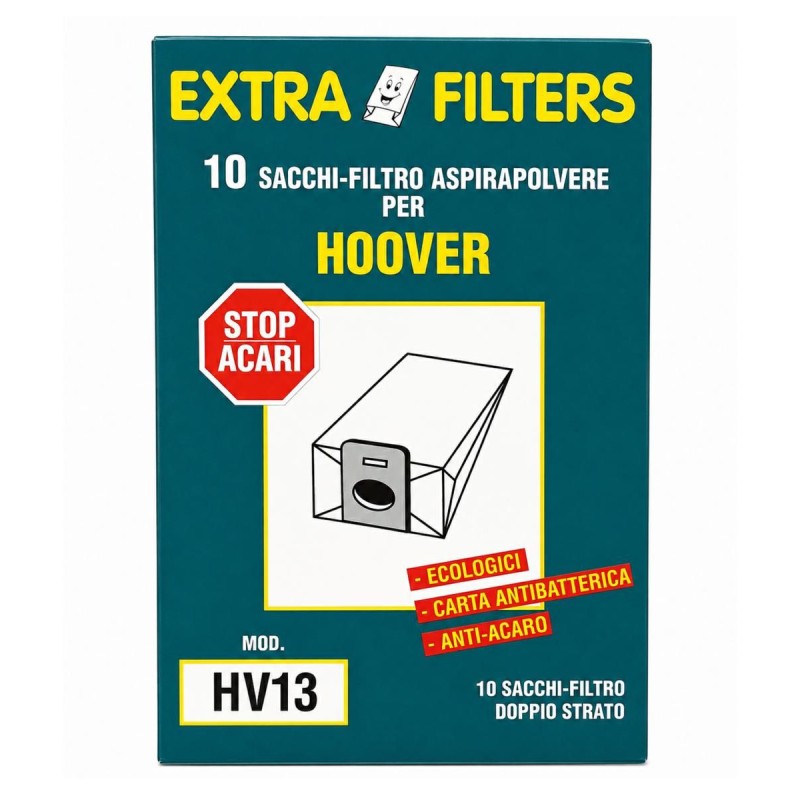 10 SACCHI-FILTRO PER ASPIRAPOLVERE HOOVER EXTRA FILTERS HV13 10 SACCHI-FILTRO PER ASPIRAPOLVERE HOOVER EXTRA FILTERS HV13