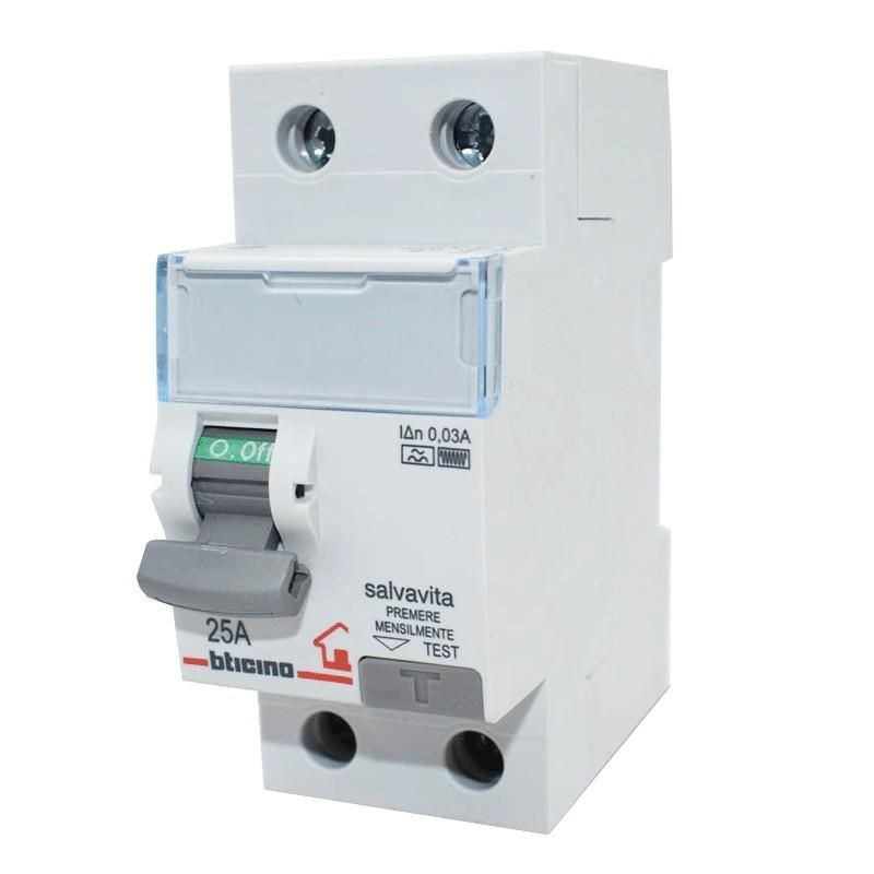 Interruttore Differenziale Salvavita 2P 25A 30MA F 2 Moduli BTICINO GC723F25