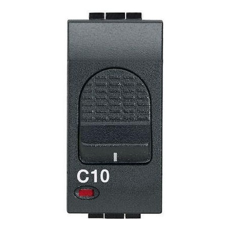 Interruttore Automatico Magnetotermico Bipolare 1 Polo Protetto 10A LivingLight Antracite BTICINO L4301/10