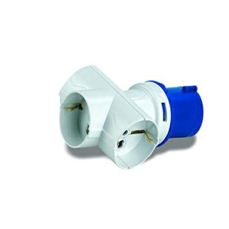 Adattatore industriale con spina CEE 2P+T 16A 3 Prese Bipasso/Schuko 10/16A ECOVA 20557